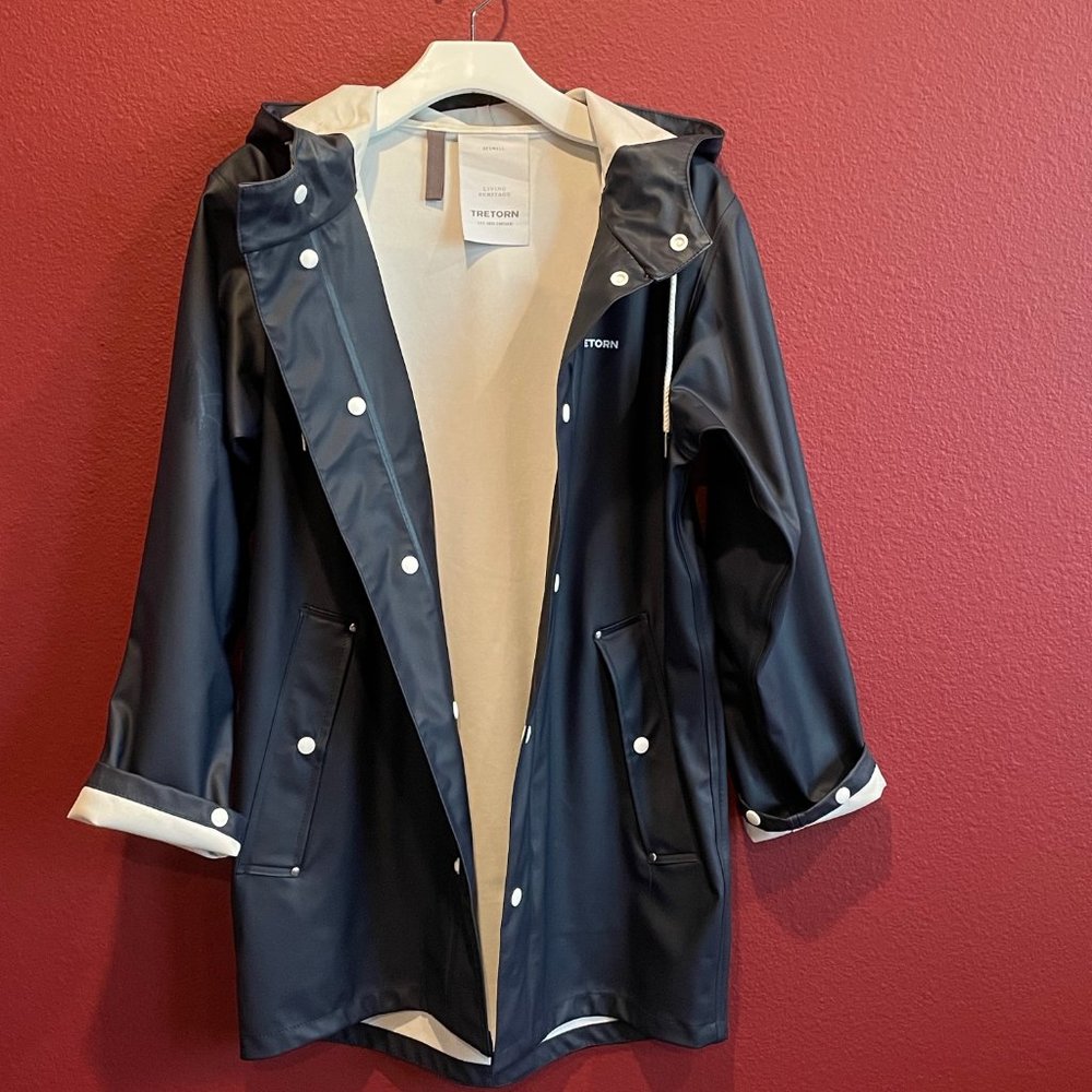 Tretorn Navy Blue Rain Trench Coat with Cream Lining - Picture 5 of 5